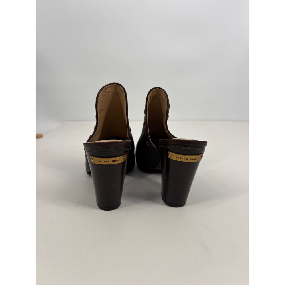Michael‎ Kors Mules Womens 10M Brown Leather Studded Block Heel Clogs - Picture 6 of 10